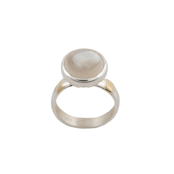 Mother of Pearl Sterling Silver Ring with Gold Accents