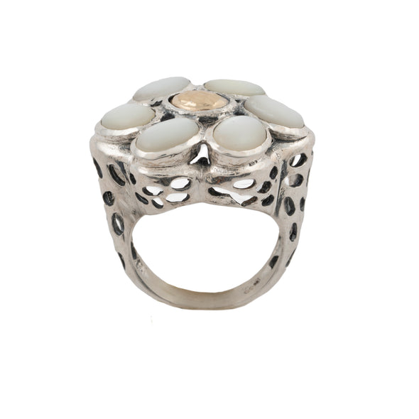 Mother of Pearl Statement Ring Sterling Silver and Gold