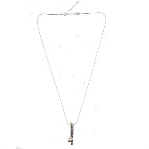 Sterling Silver and Gold Textured Pendant with Cubic Zirconia