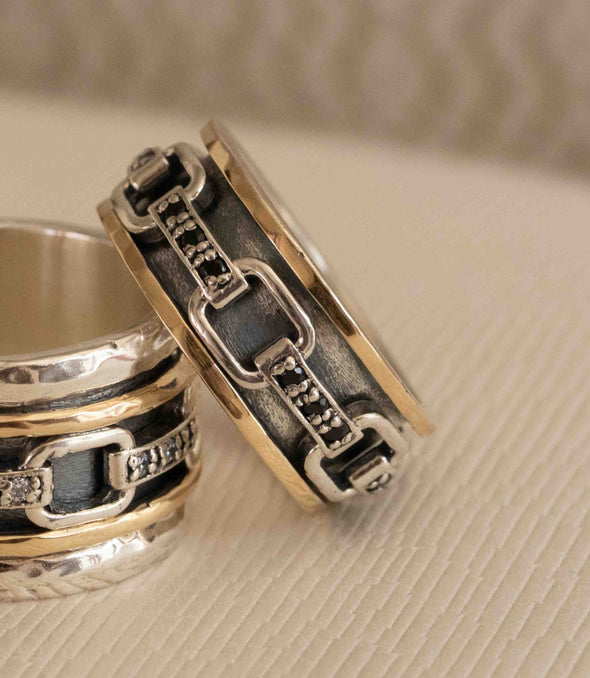 Meditation Ring – Link Design in Sterling Silver & Gold | Handcrafted in Israel