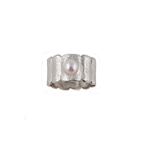 Pearl Ring Set in Textured Sterling Silver