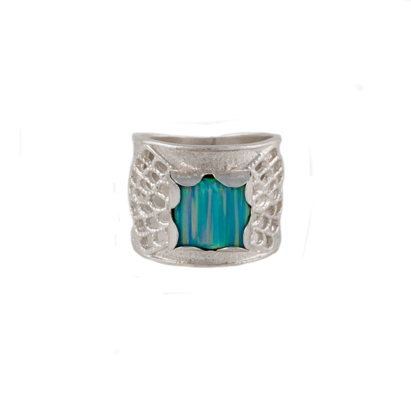 Sterling Silver Ring set with Blue Opal