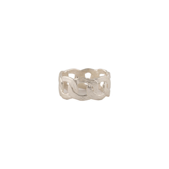 Modern Sterling Silver Link Ring – Textured Intertwined Design Handcrafted in Israel