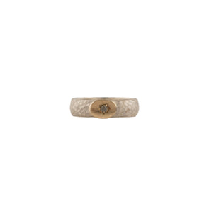 Sterling Silver Textured Stackable Ring with Gold and Center Diamond