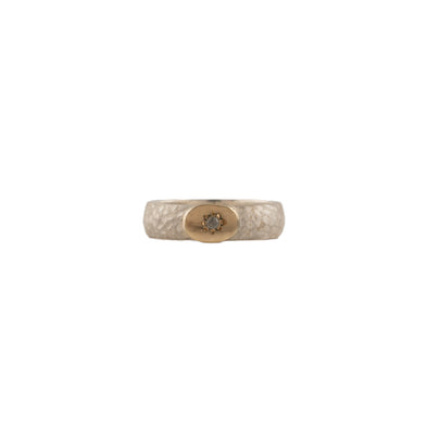 Sterling Silver Textured Stackable Ring with Gold and Center Diamond