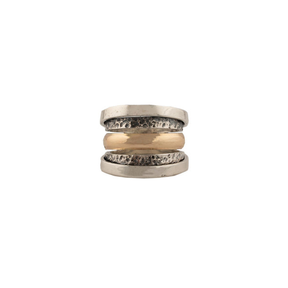 Statement Ring in Sterling Silver and Gold Handmade in Israel