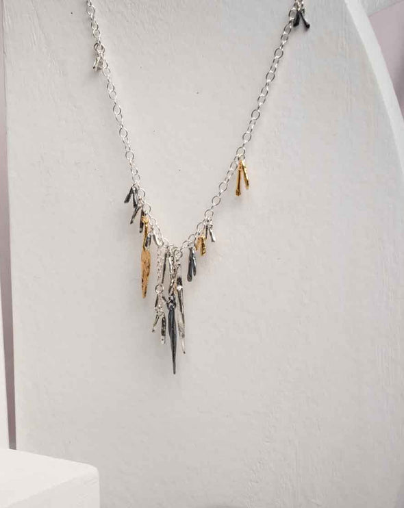 Unique Three Tone Silver Necklace – Handcrafted Asymmetrical Statement Jewelry from Israel