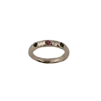 Tourmaline and Hammered Sterling Silver Band