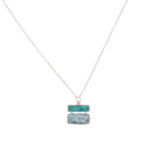Roman Glass and Turquoise Pendant in Sterling Silver on Chain