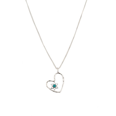 Sterling Silver Heart with Star of David and Turquoise