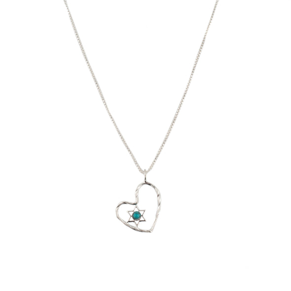 Sterling Silver Heart with Star of David and Turquoise
