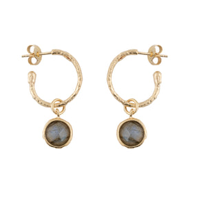 Gold Hoop Earrings with Labradorite Stone