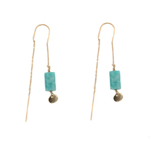 Amazonite Stone Gold Plated Sterling Silver Long Earrings