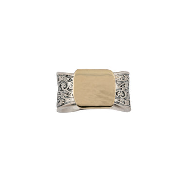 Sterling Silver and Gold Band with Intricate Design