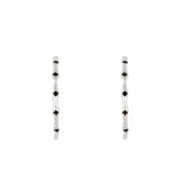 Hammered Sterling Silver Hoops with Onyx Stone