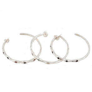 Sterling Silver Hoops Set with Tourmaline Stones