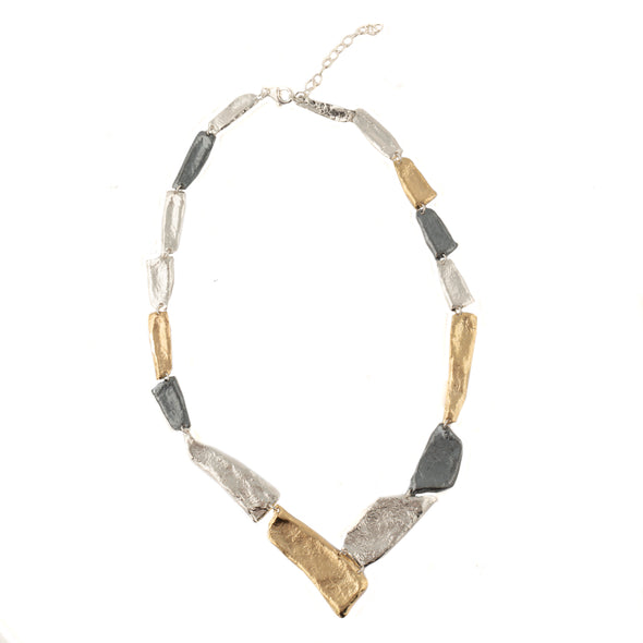 Sterling Silver Three Tone Statement Necklace