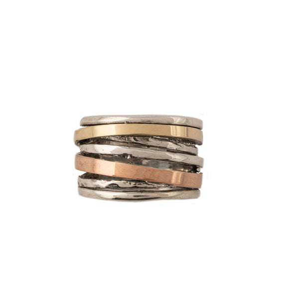 Three Tone Gold and Sterling Silver Ring