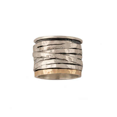 Wide  Band Ring in Sterling Silver and Gold