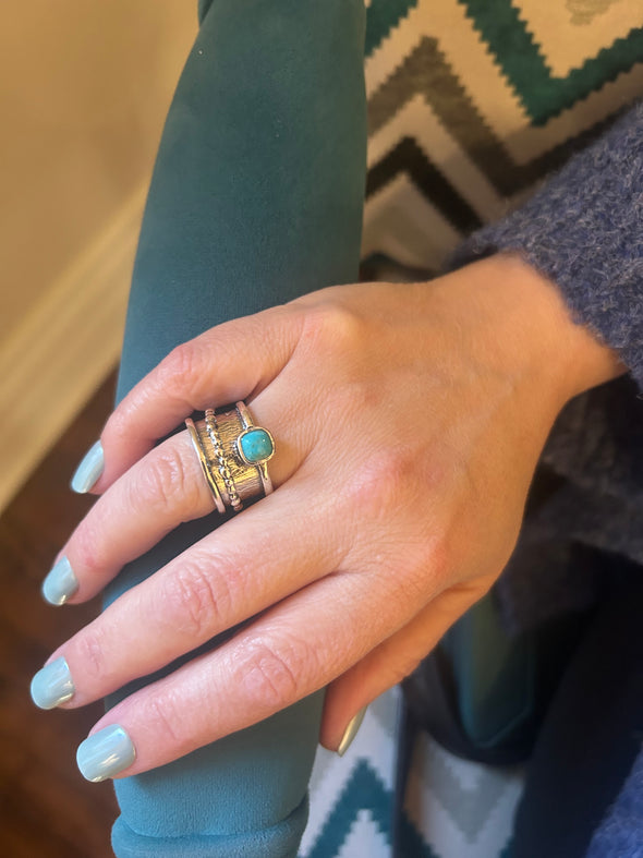 Statement Sterling Silver Ring with Turquoise Stone Handmade in Israel