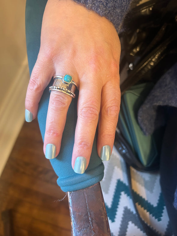 Statement Sterling Silver Ring with Turquoise Stone Handmade in Israel