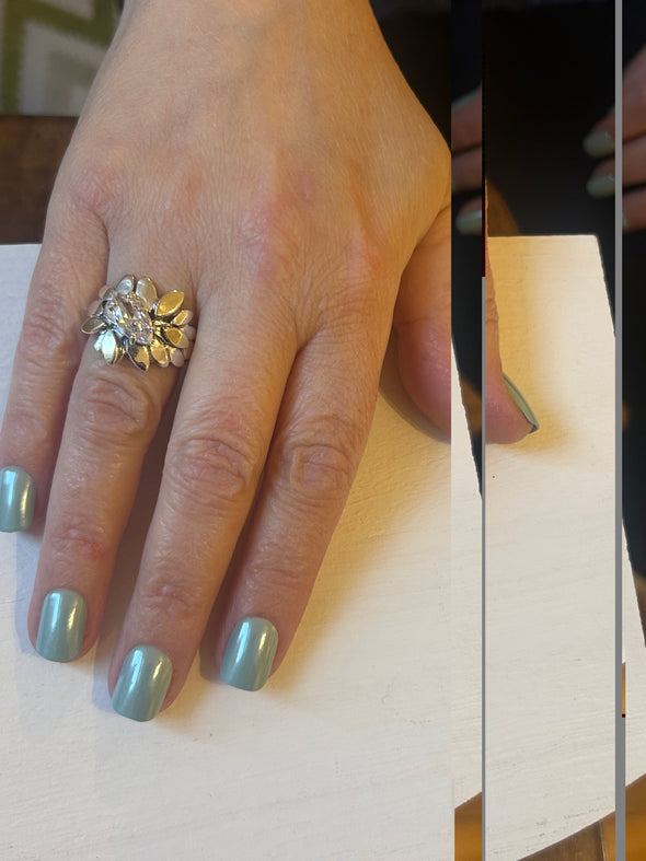 Sterling Silver & Gold Marquise CZ Ring – Handcrafted Statement Band from Israel