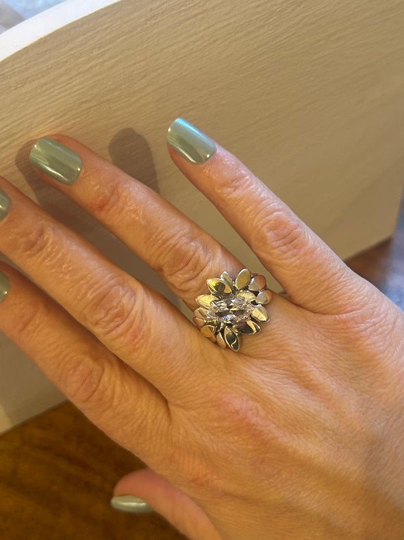 Sterling Silver & Gold Marquise CZ Ring – Handcrafted Statement Band from Israel