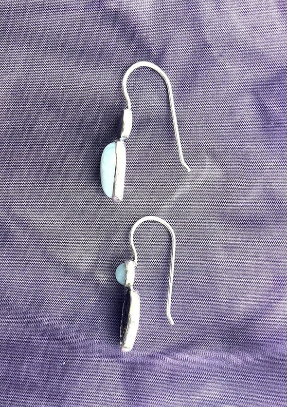 Asymmetrical Sterling Silver Earrings with Aquamarine – Handcrafted Textured Design from Israel