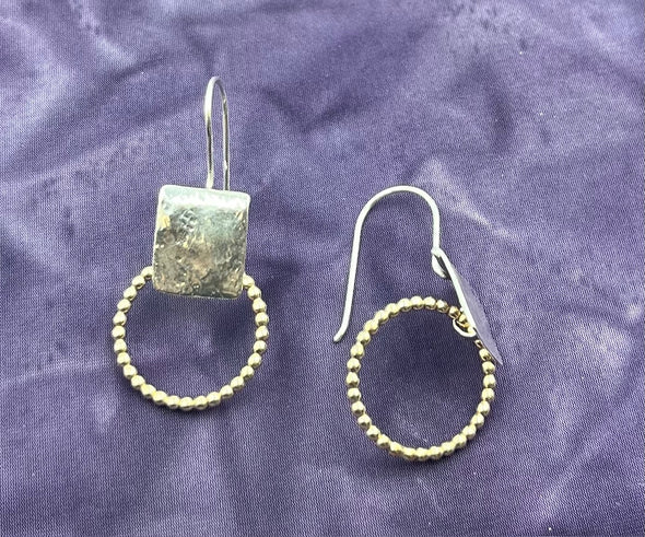 Modern Artisan Earrings – Textured Sterling Silver with Gold-Filled Accents, Handmade in Israel