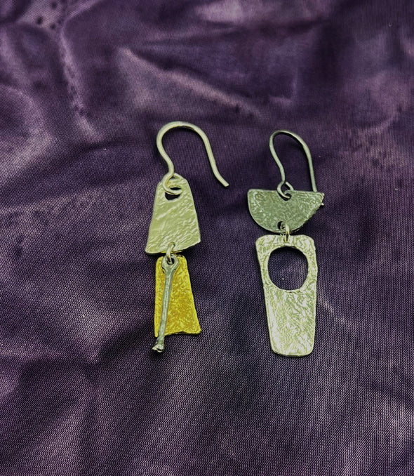 Artisan Three-Tone Statement Earrings – Sterling Silver with Oxidized & Gold-Plated Details, Handmade in Israel