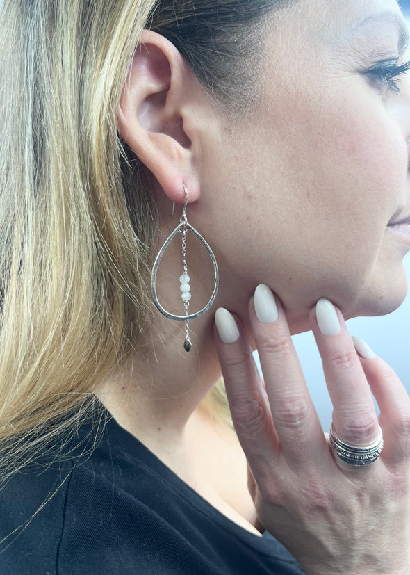 Sterling Silver Textured Earrings with Moonstone Handmade in Israel
