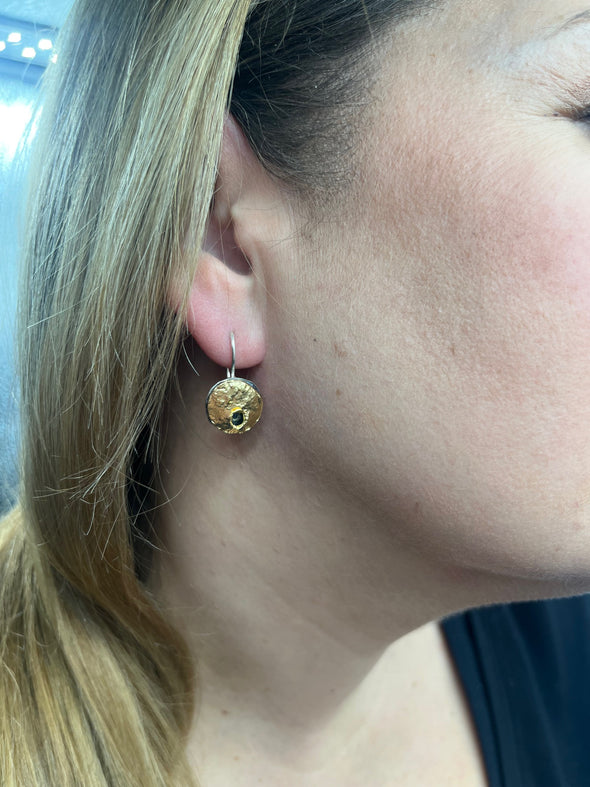 Two-Tone Textured Sterling Silver Earrings with Labradorite – Handmade in Israel