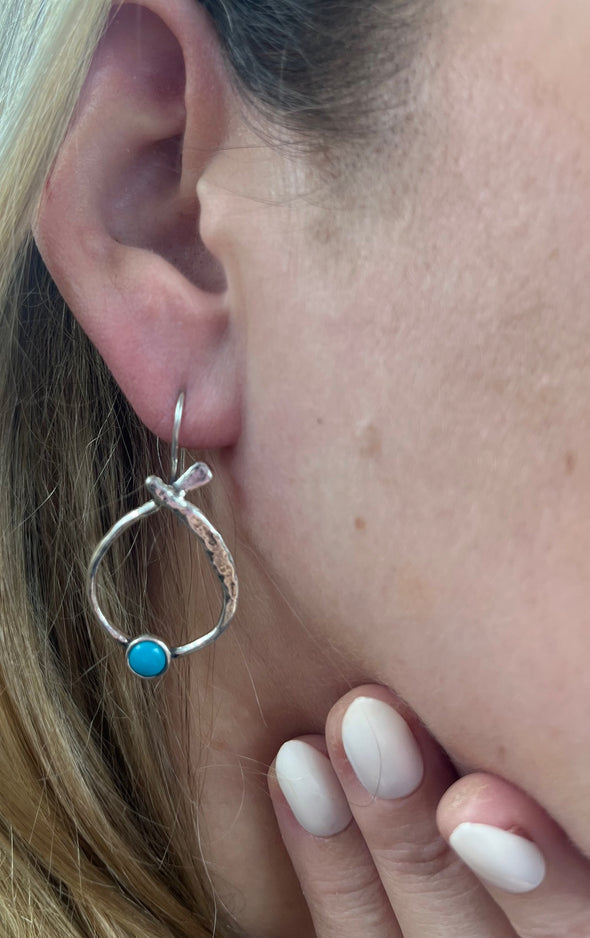 Textured Sterling Silver Earrings with Turquoise – Handcrafted Artisan Jewelry from Israel