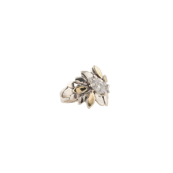 Sterling Silver & Gold Marquise CZ Ring – Handcrafted Statement Band from Israel