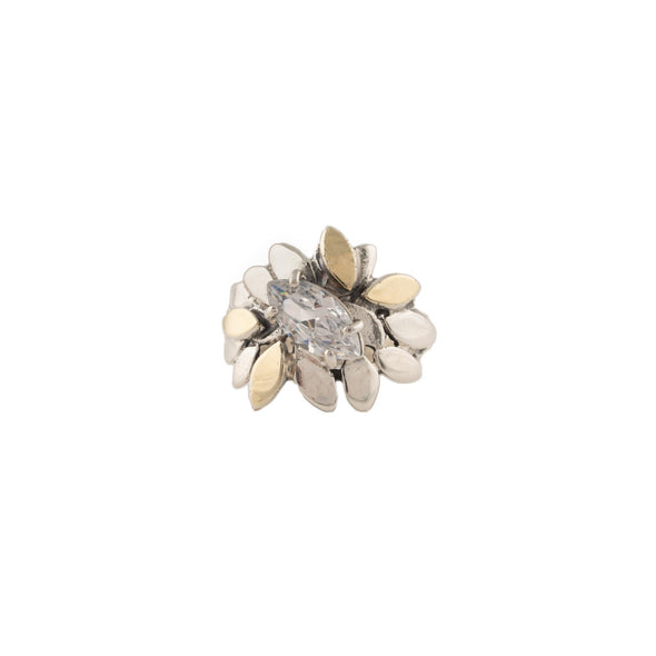 Sterling Silver & Gold Marquise CZ Ring – Handcrafted Statement Band from Israel