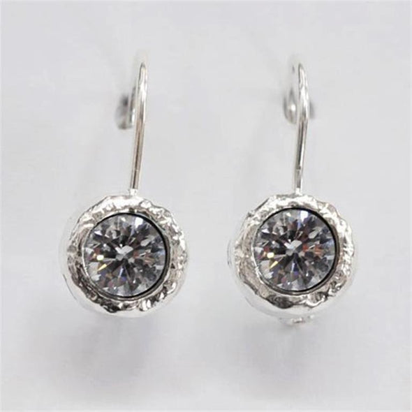 Dainty Cubic Zirconia Earrings in Textured Sterling Silver – Israeli Artisan Jewelry