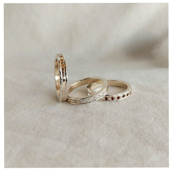 Textured Sterling Silver Ring with Moissanite – Handcrafted in Israel