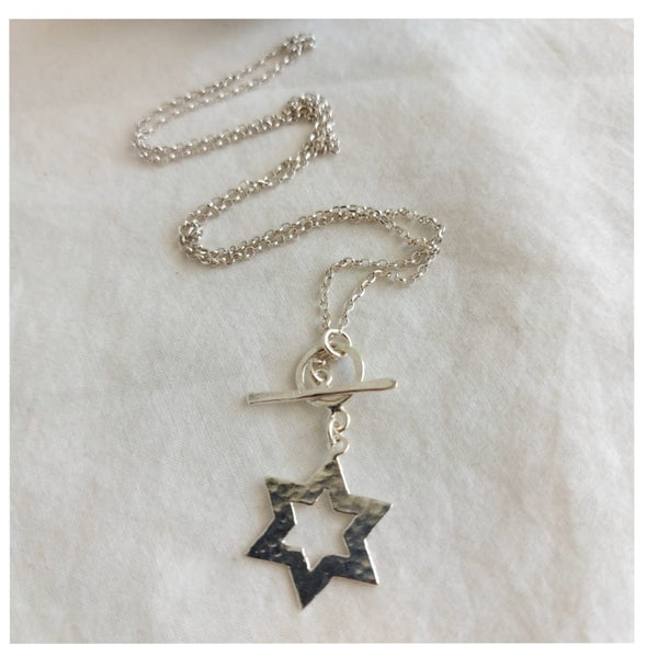 Sterling Silver Star of David with Toggle Necklace Handmade in Israel