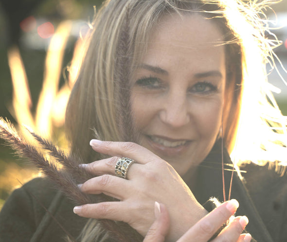 Rough Diamonds and Garnet Ring in Sterling Silver Handmade in Israel