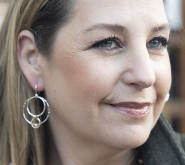 Sterling Silver Round Earrings with Gold Accents handcrafted in Israel