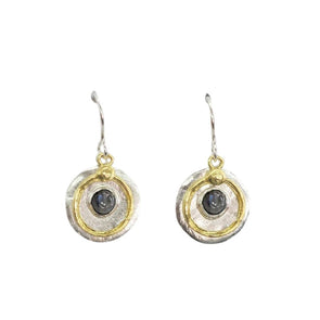 Two-Tone Textured Sterling Silver Earrings with Labradorite – Handmade in Israel