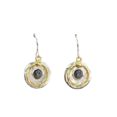 Two-Tone Textured Sterling Silver Earrings with Labradorite – Handmade in Israel