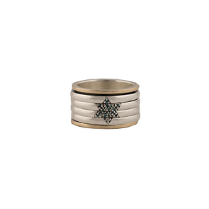 Sterling Silver & Gold Ring with Star of David Gem Design | Meditation Spinner Ring | Handcrafted in Israel