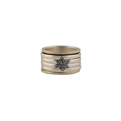 Sterling Silver & Gold Ring with Star of David Gem Design | Meditation Spinner Ring | Handcrafted in Israel