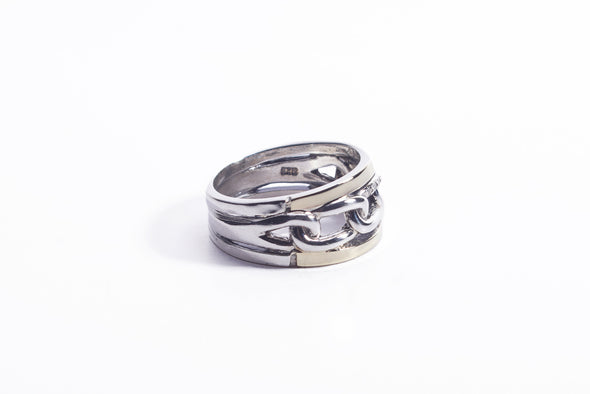 Sterling Silver and Gold Ring Link Design Handmade in Israel