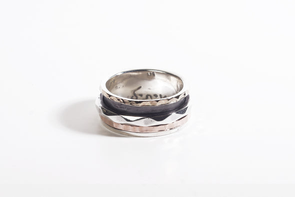 Meditation Ring Three Tone Sterling Silver and Gold Handcrafted in Israel