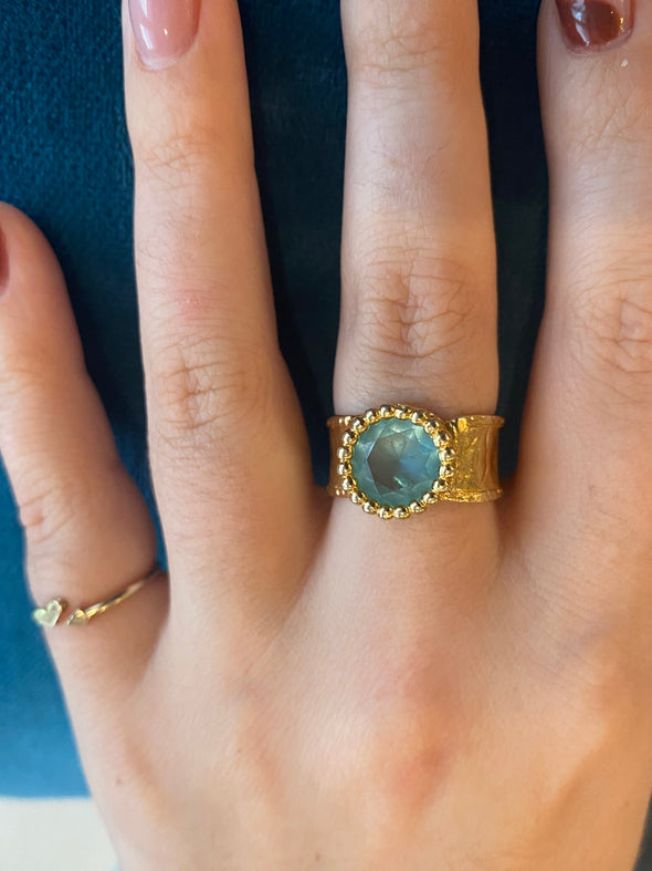 Gold Plated Sterling Silver Ring with Blue Stone