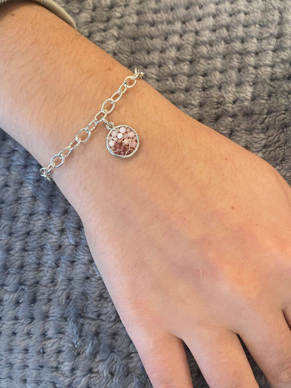 Sterling Silver Bracelet with Pink Charm