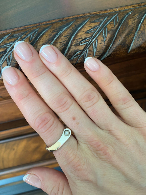 Dainty Sterling Silver and Gold Ring with Pearl