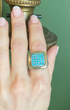 Turquoise Sterling Silver and Gold Square Shape Ring